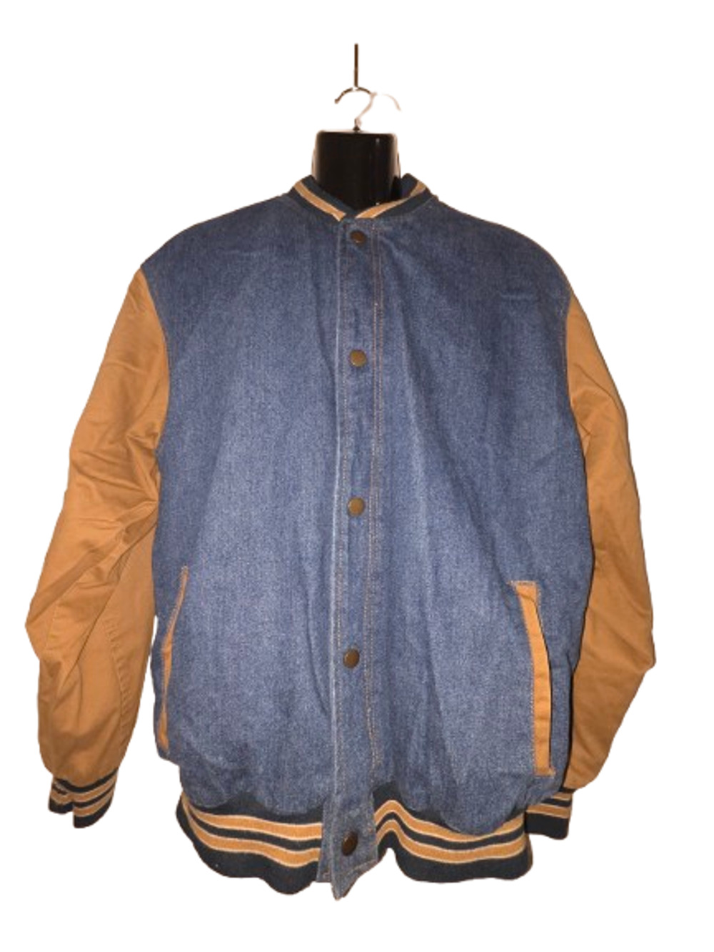 Fourcast Men’s Blue Tan Varsity Jacket Denim Size XL M014A